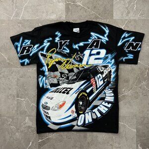 VINTAGE RYAN NEWMAN GRAPHIC TEE MENS MEDIUM LIGHTNING NASCAR ALL OVER PRINT AOP
